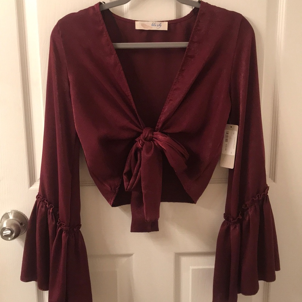 Burgundy crop tie up shirt